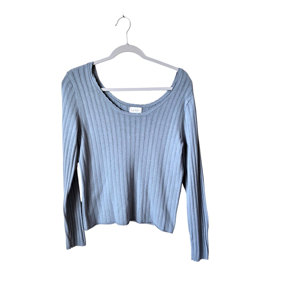 Nicole Miller Light Blue Pointelle Knit Sweater Large, Y2K Coquette Balletcore